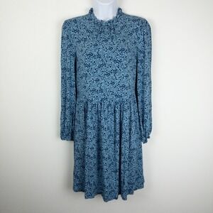 Boden Floral Ruffle Cottage Clara Dress Womens 4‎ Blue Pockets Stretch Modest
